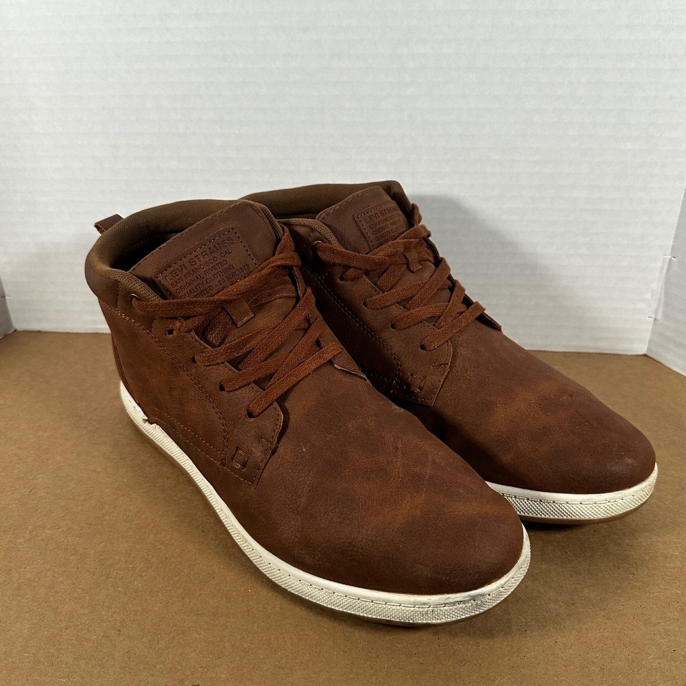 Levi Strauss Mid Top Sneaker Mens 10 Brown Good Synthetic Leather Lace Up